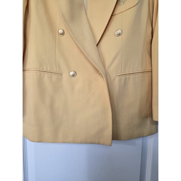 Vintage Barrie Pace Yellow 100% Wool Crest Pocket Double Breasted Blazer, Size 6 - Picture 5 of 10